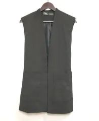 【219929】ZARA ザラ  ノーカラー　ベルト　紐　セット　ポケット付き　ボタンなし　ベスト　ジレ　サイズXS  ・ ブラック