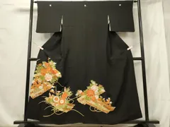 平和屋着物■豪華黒留袖　駒刺繍　花筏　金彩　正絹　逸品　CABE8366oy