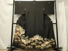 平和屋着物■豪華黒留袖　駒刺繍　雲取り飛鶴松文　金彩　正絹　逸品　CABE8369oy
