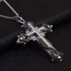 ネックレス 十字架 ラインストーン メンズ 60cm 黒 ブラック クロス 金属 合金 ペンダント ヴィンテージアクセサリー 男女兼用 おしゃれ カジュアル ストリート系 t10320