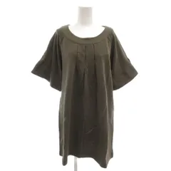 グリーンノート gree*n[nout] タグ付き チュニック カットソー 五分袖 タック 裏毛 袖裏チェック 大きいサイズ 15 カーキ /GV