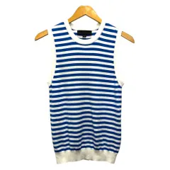 ザラ ZARA ニット セーター クルーネック ノースリーブ ボーダー M 青 ブルー 白 ホワイト