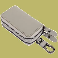 レディース スマートキーケース ２つ メンズ 鍵が同時収納 ダブルポケット 革 キーケース 多機能 便利 (グレー)