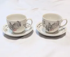 【222162】WEDGWOOD ウェッジウッド  ピーターラビット　カップ＆ソーサー　2客セット　イラスト　かわいい　洋食器 ホワイト