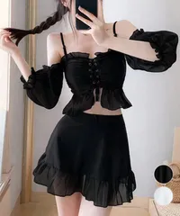 オフショルダー水着2点セットレースアップ