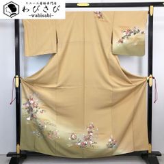 付下げ 螺鈿 花模様 金彩 薄利休色 縮緬 しつけ糸 トールサイズ K-5920 