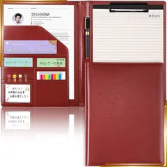 【新品】 SFLHHDM バインダー A4 クリップボード ファイル 2つ折り 革 クリップボードフォルダ 二つ折り PUレザー クリップファイル ビジネス バインダー ペンホルダー付き, ポケット・名刺入れ・メモ帳付き 署名フォルダ 整理 収納 A4書類 1