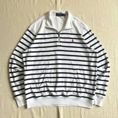 現行タグ　完売品　archive　POLO RALPH LAUREN　ポロラルフローレン　パイル生地　ハーフジップ　スウェット　細ボーダー柄　ポニーロゴ刺繍　TALONジップ　L　アメカジ　Striped Terry Quarter-Zip Pullover