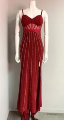 1285 キャバクラ ドレス ロングドレス キャミ スリット ビジュー シースルー イベント キラキラ ラメ 誕生日 バースデー プリンセス キャバドレス XS