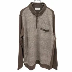 古着 Golden Bear 微起毛 ウールライクカットソー ポロシャツ ボタンダウン ハーフジップ 長袖 アクリル×綿×レーヨン LL XL ブラウン メンズ