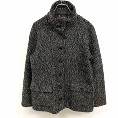 【中古】[印象AB] TOMMY HILFIGER トミーヒルフィガー ハーフコート レディース M ブラック 黒×グレー ポリ×毛 意図された作りではないような感じはしますが内側が毛足の長い起毛の状態 ポケットのフラップにストライプ柄裏地 長袖 ハイネックのサムネイル