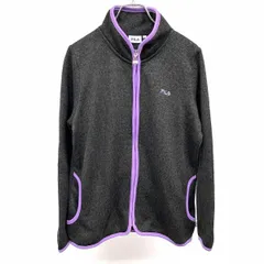 【中古】[印象A] FILA フィラ カットソージャケット レディース L パープル 紫×杢ブラック(グリーングレーMIX) ポリ100% 長袖 裏起毛 ハイネック ロゴ刺繍のサムネイル