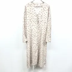 【中古】[印象A] emmi atelier エミ アトリエ シフォンチュニック / 前開きワンピース レディース M (1) グレーベージュ系×サーモンピンク ポリ100% フレアスリーブ 袖口スリット くるみボタン 裏地無し 花柄 長袖のサムネイル