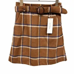 【新品】[印象N] レイカズン 起毛 スカート 台形 チェック 裏地付き ひざ上丈 ウエストゴム ポリなど F ブラウン 茶×青×白 レディース
