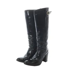 サルトル SARTORE ロングブーツ 37 23.5cm 24cm ダークブラウン チャンキーヒール パテントレザー調 バックル付き /RI ■OS