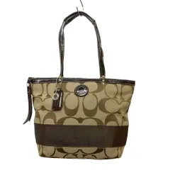 コーチ COACH シグネチャー ハンドバッグ トートバッグ キャンバス レザー ブラウン