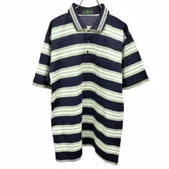 【中古】[印象AB] Austin Reed オースチンリード ポロシャツ メンズ L ネイビー×グリーン 紺×緑 綿100% コットン100% ボーダー 胸ポケットにロゴ刺繍 半袖のサムネイル