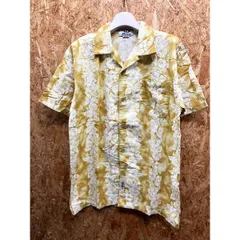 【中古】[印象B] PIKO ピコ メンズ M イエローブラウン系 綿100% シャツ ハマカラ― オープンカラー アロハ柄×タイダイ ハイビスカス ボックスカット 半袖のサムネイル