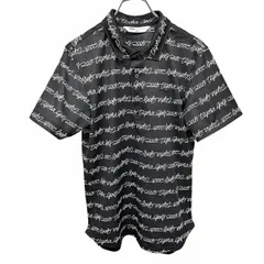 【中古】[印象A] TIGORA ティゴラ ポロシャツ メンズ M ブラック 黒 ポリ100% 丸裾 ゴルフ メッシュ生地 スリムフィット 英字のボーダー 文字 半袖 スポーツのサムネイル