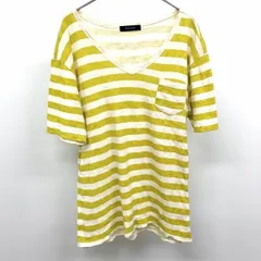 【中古】[印象B] RAGEBLUE レイジブルー Tシャツ レディース L ヘザーカラー(イエローグリーン系×オフホワイト) 綿100% 胸ポケット付き ボーダー Vネック 半袖のサムネイル