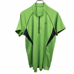 【中古】[印象AB] TIGORA ティゴラ スポーツシャツ メンズ L グリーン 緑×黒 ポリ100% 胸にロゴプリント モックネック サイドがメッシュ生地 ハーフジップ ラグラン 半袖のサムネイル