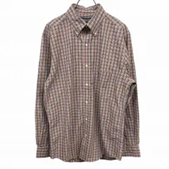 【中古】[印象A] LANDS END ランズエンド ボタンダウンシャツ メンズ S ベージュ×赤×青×白 綿100% 胸ポケット付き チェック ビッグシルエット 大きいサイズ感 長袖のサムネイル
