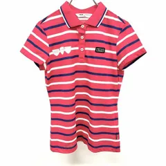 古着 ティゴラ TIGORA ゴルフ ポロシャツ ボーダー ロゴパッチ ロゴプリント 半袖 ポリ100% S ピンク×ネイビー×ホワイト ピンク レディース