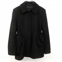 古着 ZARA BASIC ラウンドカラー コート 裏地付き 肩パッド入り 無地 長袖 レーヨン×ポリエステル×ポリウレタン M ブラック 黒 レディース
