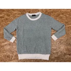 【中古】[印象BC] リベットアンドサージ RIVET＆SURGE ニット セーター 丸首 若干透け感有 長袖 ナイロン×アクリル M くすみ黄緑×オフホワイト レディース