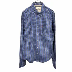 【中古】[印象AB] HOLLISTER ホリスター シャツ レディース M 青 綿100% チェック ボタンダウン 長袖 カモメの刺繍 胸ポケット ロングスリーブのサムネイル