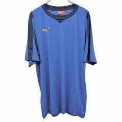 古着 プーマ PUMA 薄手 Tシャツ ロゴプリント 半袖 スポーツ プルオーバー カットソー ポリ100% 3L XXL XO ブルー 青×紺×ゴールド メンズ