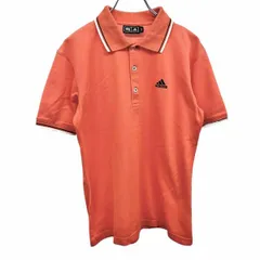 古着 アディダス adidas ゴルフ ポロシャツ 鹿の子 ロゴ刺繍 半袖 裾はスリット無し プルオーバー 綿×ポリ S オレンジ オレンジ×紺 メンズ