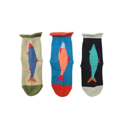 【新品】 [スタンプル] ショート＆クルーソックス(JP, アルファベット, M, Bset（おさかな）) 靴下 キッズ ソックス 3足組 親子 おそろい 靴下 クルー ボーダー さかな ストライプ 花柄 履きやすい おしゃれ 滑り止め すべり止め 暖かい 0