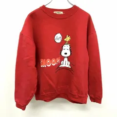 古着 ピーナッツ PEANUTS スウェットシャツ トレーナー 裏起毛 プリント スヌーピー 英字 丸首 長袖 日本製 綿×ポリ 赤 レディース(メンズ？)