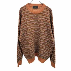 【中古】[印象AB] GABICCI ガビッチ ニット / セーター メンズ LL XL ブラウン 茶×緑×グレーブルー×紫 アクリル×毛 破線のボーダー×ダイヤチェック 長袖のサムネイル