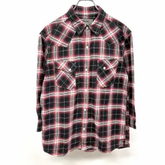 古着 ビームス BEAMS ウエスタンシャツ 7分袖 ドットボタン留め チェック 両胸フラップポケット 綿×ポリ M 赤系 赤×黒×白 メンズ