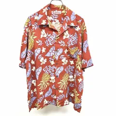 【中古】[印象AB] Kaluluwa カルルワ アロハシャツ メンズ L ブラウン×ネイビー×グリーン×ホワイト 茶色 レーヨン100% フレンチフロント 花柄 半袖 ポケット ボックスカットのサムネイル
