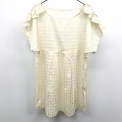 古着 Couture Brooch 薄手 透け感 シースルー チュニック ワンピース 裏地無し チェック 肩にリボン 38 アイボリー 生成り色 レディース