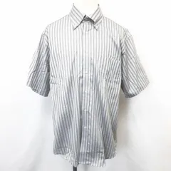 古着 LENO CLOTH PREMIUM SHIRT レノクロス - メンズ ボタンダウンシャツ ドレスシャツ 半袖シャツ ストライプ柄 胸ポケット 服 綿100% グレー