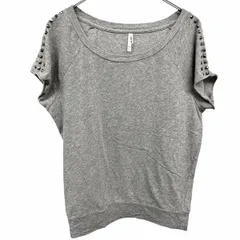 古着 フォーエバー21 FOREVER 21 Tシャツ 肩から袖にスタッズ 無地 フレンチスリーブ ラグラン 半袖 綿×ポリウレタン M 杢グレー レディース