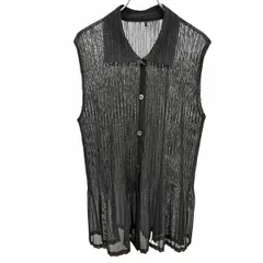 古着 LECLUSE メッシュ生地 ノースリーブ シアー シャツチュニック ワンピース 裏地無し ストレッチ 無地 ブラック 黒 レディース