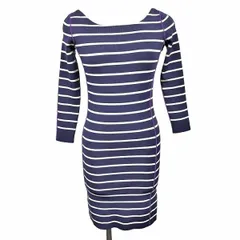 古着 ソニアリキエル リブワンピース ボーダー スリムフィット ストレッチ 7分袖 ビスコース×ポリなど XS ネイビー 紺×紫×白系 レディース