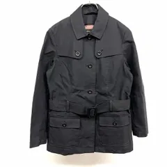【中古】[印象AB] Eddie Bauer エディーバウアー ハーフコート レディース S ブラック 黒×ピンク 綿100% ガンフラップ 本体は裏地無し 内ポケット無し 無地 長袖 ノースリーブの微起毛ライナー ボタン留めのサムネイル
