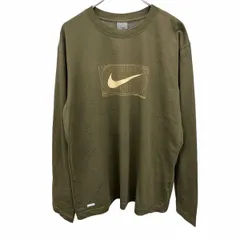 古着 ナイキ NIKE Tシャツ スウォッシュ プリント グラフィック 長袖 ドライフィット 綿×ポリ M グリーンカーキ 緑系×茶×ベージュ メンズ