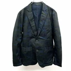 古着 ANOTHER SIDE SQUARE 若干薄手 テーラードジャケット 迷彩柄 ウッドランドカモ 裏地無し 長袖 M グリーン×ネイビー×ブルー 緑 メンズ