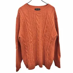 【中古】[印象AB] メンズウェア Men's Wear ケーブルニット セーター 長袖 丸首 ロングスリーブ プルオーバー ウール100% LL XL ブラウン 茶 メンズ