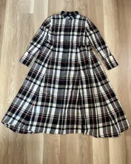 【226076】Mila Owen ミラオーウェン  ロングシャツワンピース　長袖　チェック柄　ポリエステル　ウール混　サイズ0  ・ ブラック/マルチカラー