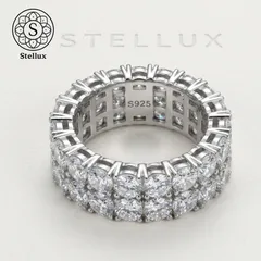 【最旬テニスチェーンデザイン】モアサナイトVVS1二層リング／S925刻印 シルバー925指輪／鑑定書付き／メンズレディース対応／ブリンブリン フルIced out／ユニセックス／ペアルック／トラベルジュエリー