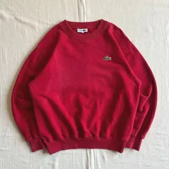 ～90s　vintage　OLD CHEMISE LACOSTE　オールドシュミーズ・ラコステ　短丈　長袖スウェット　トレーナー　ワンポイント文字ワニロゴ刺繍タグ　レッド　赤　3サイズ　C-BOY　アメカジ　one-point logo sweat shirt
