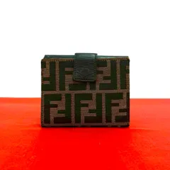 極 美品 FENDI フェンディ ズッカ FF 柄 キャンバス レザー 本革 二つ折り財布 ミニ ウォレット カードケース ブラウン ブラック 25401